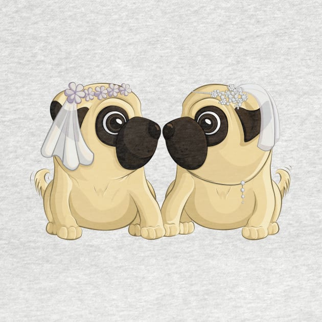 Bride Pugs by Art by Angele G